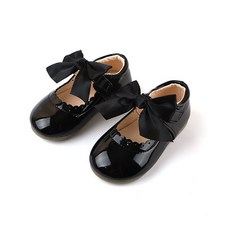 Lulushu 女童漆皮mg後蝴蝶結平底鞋