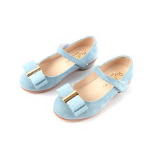 Rululushu女童款麂皮CL方形雙蝴蝶結高跟鞋