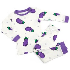 Maykids 童款印花30支彈力棉2件式長袖內衣套裝 綜合茄子款