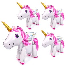 立體獨角獸鋁箔氣球, 粉彩粉紅色, 4個