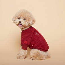 Flot 狗狗蓬鬆刷毛大學T, 酒紅色