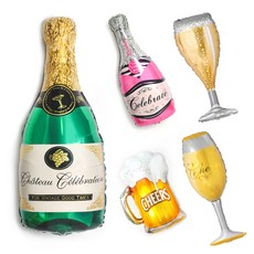 派對鋁箔氣球 香檳 + 啤酒杯 + 紅酒杯 套組, 混合顏色, 1套