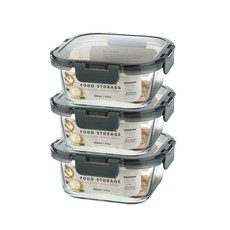 耐熱玻璃正方形保鮮盒, 3個, 保鮮盒 800ml