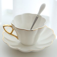 空間安愛 The Gold 鮮奶油咖啡杯 + 杯盤 + 茶匙套組, 混合顏色, 1套