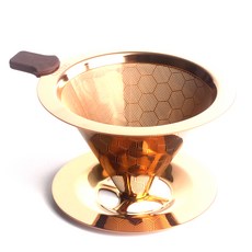 COVING 蜂窩壓紋雙層不鏽鋼手沖咖啡濾杯, 玫瑰金, 1入