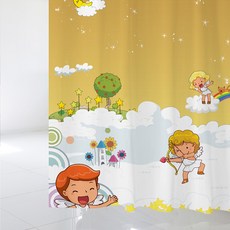 織物浴簾 玩樂天使款 KSC10 S+不鏽鋼掛鉤 12入組, 1套