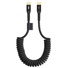 UM2 Type-C PD 高速充電彈簧傳輸線 UMCA-SCC100W, 黑色, 1個, 1.2m