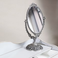 W101 復古花邊橢圓桌鏡, 灰色的