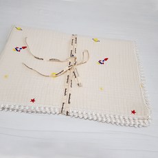 Moonstory 宇宙飛船刺繡4層棉紗毯, 象牙白
