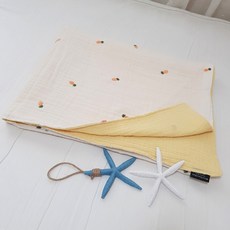 4層雙面棉紗被 鳳梨圖案, 象牙白 黃色