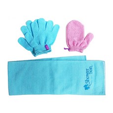 HANSEL Three-J 搓澡沐浴手套 沐浴巾 3件組, 藍色, 1套