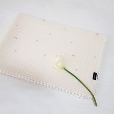 星星刺繡蕾絲3層棉紗毯, 象牙白