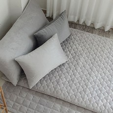 超細纖維絎縫床墊罩+床墊, 灰灰色