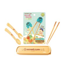 MOTHER'S CORN 第2階段學習筷 M號 2入+學習筷補助器 藍色+餐具盒+湯匙叉子組, 混色, 1組