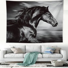 黑白動物掛毯織物海報, 馬