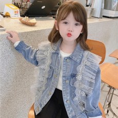 Angel Eye 兒童荷葉邊蕾絲網紗牛仔夾克