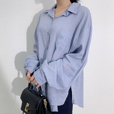 OKI JEAN 女款開叉口袋寬鬆長袖襯衫