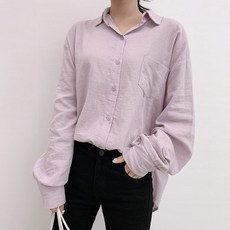 OKI JEAN 女款開叉口袋寬鬆長袖襯衫