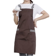 ARYKO 簡約雙口袋條紋圍裙, 棕色, 1個