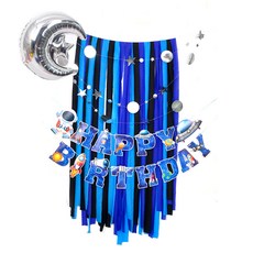 PARTYSHOW 太空顏色背景彩帶+月亮星星銀箔氣球+生日快樂字樣花環+ 月亮星星花環, 混色, 1套