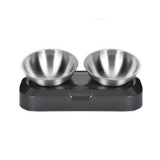 不鏽鋼雙格寵物餐具, 黑色+銀色, 1個