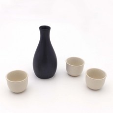 Dal Sogeum 國產陶瓷德利酒瓶 黑色 + 酒杯 白色 套組, 1套, 酒瓶 + 酒杯 3入