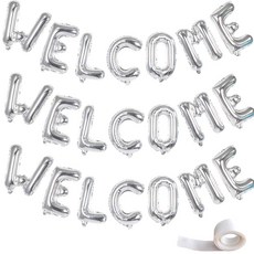 PARTYSHOW 歡迎訊息鋁箔氣球 3入 + 點膠組, 銀色, 1套