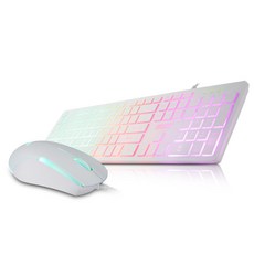 ABKO RGB LED 薄膜鍵盤鼠標套組, KM120(鍵盤)+KM120M(滑鼠), 白色, 一般型