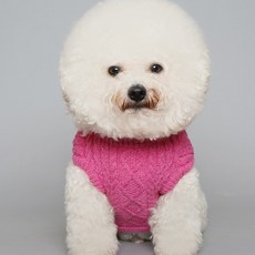 Bydamsumi 狗狗麻花無袖針織衫, 高領 粉紅色