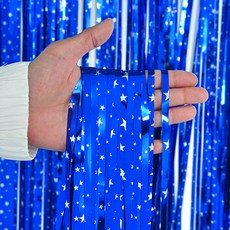 PARTYSHOW 錫箔流蘇簾 星星印花, 藍色, 4個