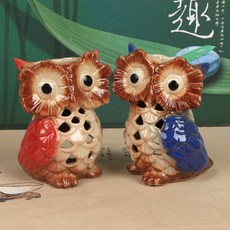 컬러 원앙부엉이 장식품 2종 세트, 혼합색상