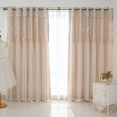 NuvoDeco Grace窗簾 2入 + 窗簾綁帶 + 掛鉤, 米色