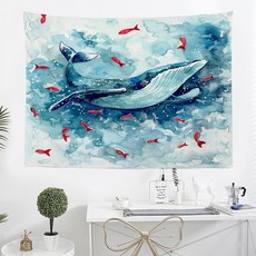 Urbanprop 鯨魚之夢織物海報 + 固定針3入 + 夾子2入, 藍色