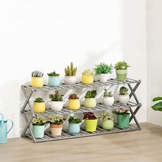 가팡 원목 접이식 다용도 화분 선반 C, 그레이, 3단