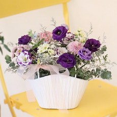 블뤼엔 생화 꽃바구니 S, 리시안퍼플