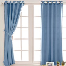 棉質寢具小窗戶用打孔式遮光窗簾, 靛藍色