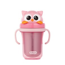 Edison Friends雙層不鏽鋼吸管杯, 300ml, 1個, 粉色貓頭鷹(第2代)