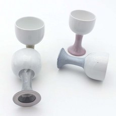 月鹽韓國產陶瓷把手燒酒杯 4件組, 珊瑚粉色、奶油黃色、水藍色、柔和的灰色, 4入