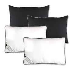 I'm Living 黑色邊線柔軟棉質枕頭 2入+枕套 2入, 棉（白色），枕套（黑色）