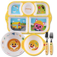 아이조움 핑크퐁 손잡이 사각식판 5구 + 아기상어 손잡이 이유볼 + 다용도볼 + 심플스푼포크, 혼합색상, 식판 + 이유볼 + 다용도볼 + 스푼포크, 1개