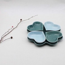 달소금 핸드메이드 도자기 5칸 하트 나눔접시 세트, 1세트