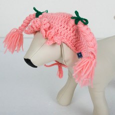 DING DONG PET 寵物手工針織帽, 粉紅雙馬尾