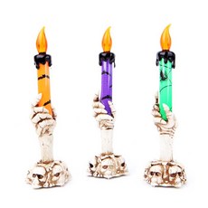 PARTYHAE 萬聖節復古骷髏裝飾蠟燭, 橙色、紫色、綠色, 3個