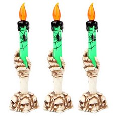 PARTYHAE 萬聖節復古骷髏裝飾蠟燭, 綠色, 3個