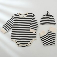 JOY MULTI 橫條紋長袖包屁衣+褲子+帽子