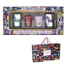 YANKee CANDLe Votive蠟燭2入 + 銀樹燭台 薄荷綠 + 紫色 + 禮物盒 + 提袋, 隨機出貨