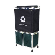 Ikkangtech 2層置物架型前開蓋式分類回收箱 2格+收納籃 2個, 黑色, 1套