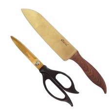 BUKCAL Candlewood鈦金廚刀剪刀組, 廚刀(木質), 剪刀(黑色), 1個