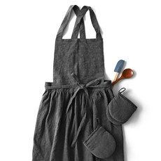 Houmming 亞麻圍裙+隔熱手套2入組, 炭灰色, 1套