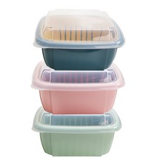 有蓋多功能瀝水籃 混合碗 黃色+粉色+綠色, 1組, 1組
